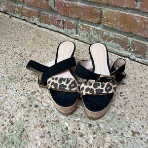 Veronica Beard Hurley Platform Sandal Black and Leopard Print Size 7
